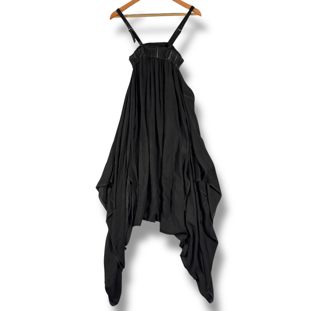 Parkchoonmoo Draped Washed Black Sheer Silk Oversized Harem Jumpsuit Asymmetric